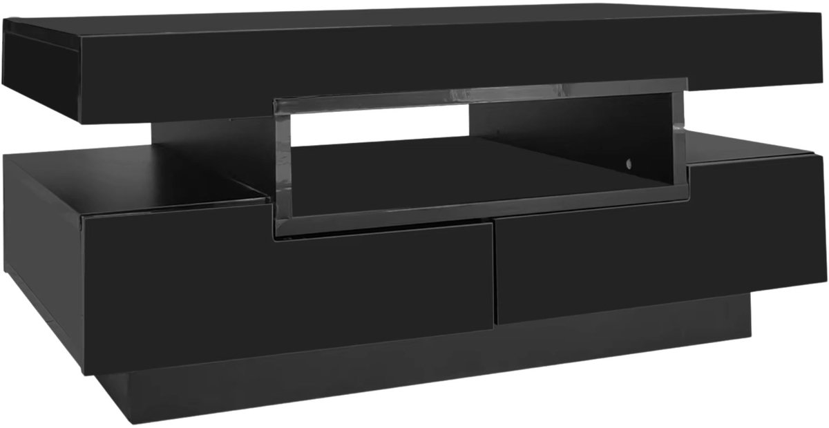 Salontafel 80x50x36cm Zwart – Moderne Koffietafel met LED Verlichting, Lades en Opbergruimte