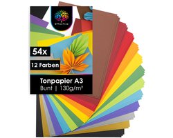 OfficeTree Knutselpapier A3 - 12 Kleuren incl. Goud en Zilver - 130 g/m² - Gekleurd Papier voor DIY en Scrapbooking - Geschikt voor Printer - 54 Vellen