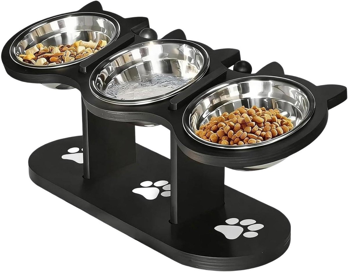 Verhoogde Hondenvoerbak - Hondenvoerkom Standaard - Comfortabel Eten - 15 Graden Verhoogd - 43 x 16 x 7.5 cm - Zwart