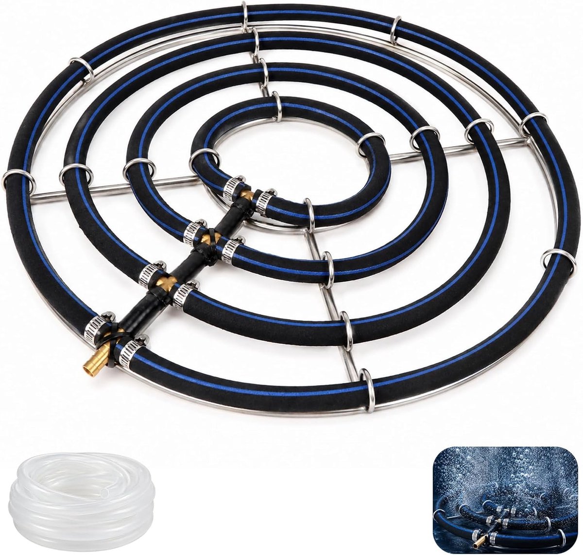 Pond Aerator met 4 Ringen, 45 cm Diameter, 5 m Slang voor Tuinvijver en Koi-vijver Ventilatie en Zuurstofvoorziening
