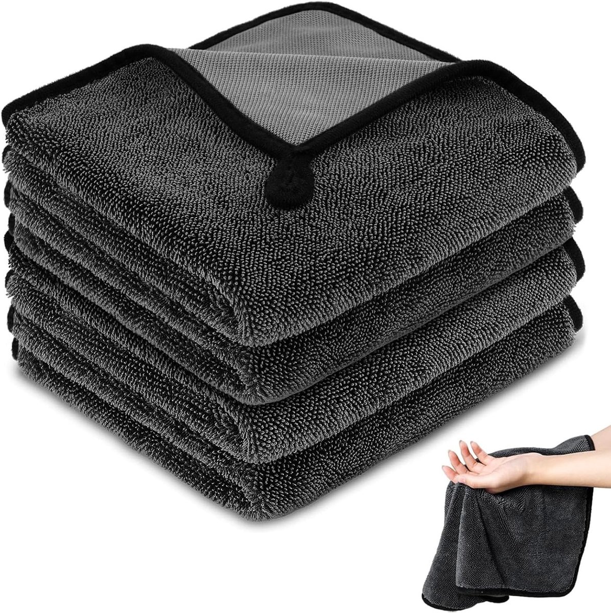 Droogdoeken Set van 4, 30 x 30 cm, Ideaal voor Auto, Douche, Huishouden en Keuken (Donkergrijs)