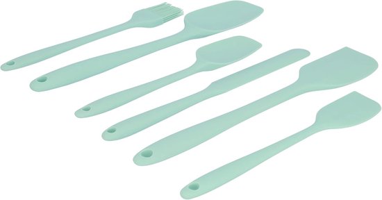 Spatelset - Set van 6 - Spatels - Keukengerei - Kookgerei - Pottenlikker - Pannenlikker - Bakkwast - Hittebestendig - Vaatwasserbestendig - 6 delig - Siliconen - Lichtgroen — afbeelding 2