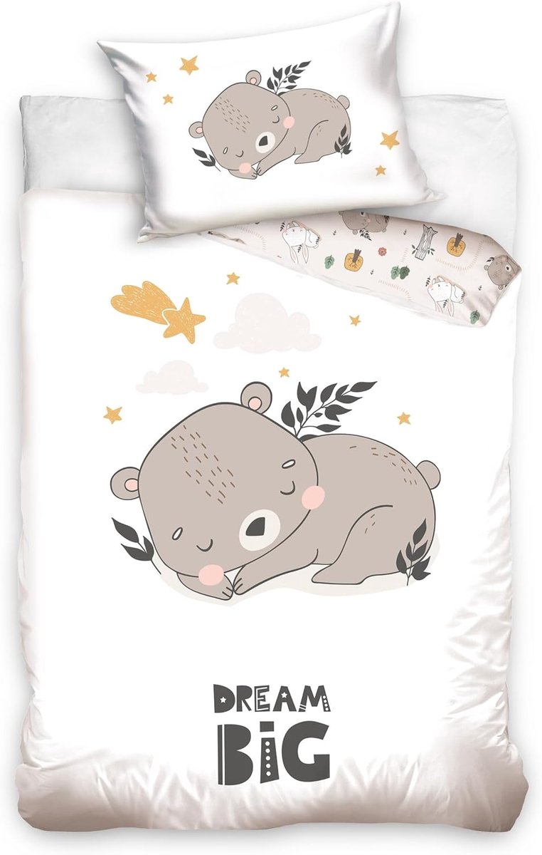 100 x 135 cm, 40 x 60 cm, van 100% katoen, Little Dreamer Schlummerbeer, beddengoed voor meisjes en jongens, babybeddengoed (beertje)