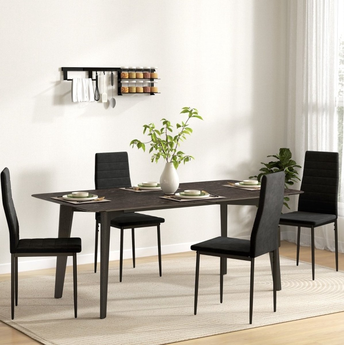 COVREO Eetkamerstoel set van 4 41x50x97 cm zwart, stof, metalen poten