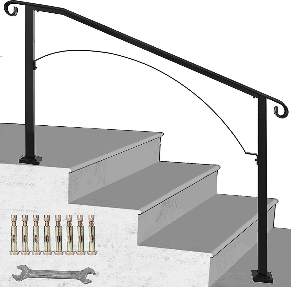 SnelShoppen - BuoQua Leuningen, Zwarte Trapleuningen voor Binnen en Buiten, Hoogwaardige Reling voor Ladder, Duurzaam en Stevig, Ideaal voor Tuin, Hui