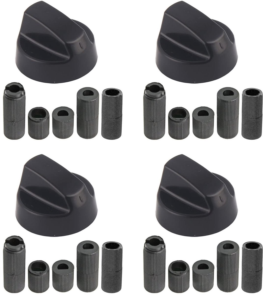 Knoppen, set van 4, zwarte bedieningsknoppen voor oven, kookplaat, voor alle soorten ovens, fornuizen en kookplaten, 6 tot 11,5 mm, zwart