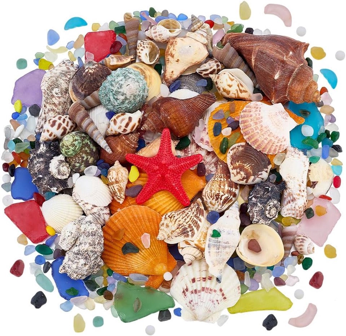PandaHall 600g Gemengde Zeeschelpen Conch Frosted Zee Glas Stukken Kleurrijke Glas Kiezels Vaas Vulling Stenen voor Aquarium Fish Tank Grind DIY Art Crafts Home Decor Strand Bruiloften