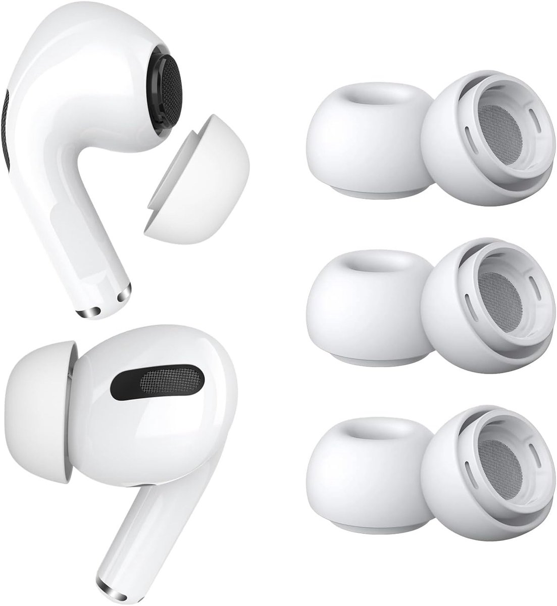 3 Paar Vervangende Oordopjes Tips voor AirPods Pro Gen 1 & 2 door MMOBIEL - Antislip Siliconen Oordopjes met Ruisonderdrukkingsgat, Draagbare Opbergdoos en Passen in Oplaadcase - M - Wit