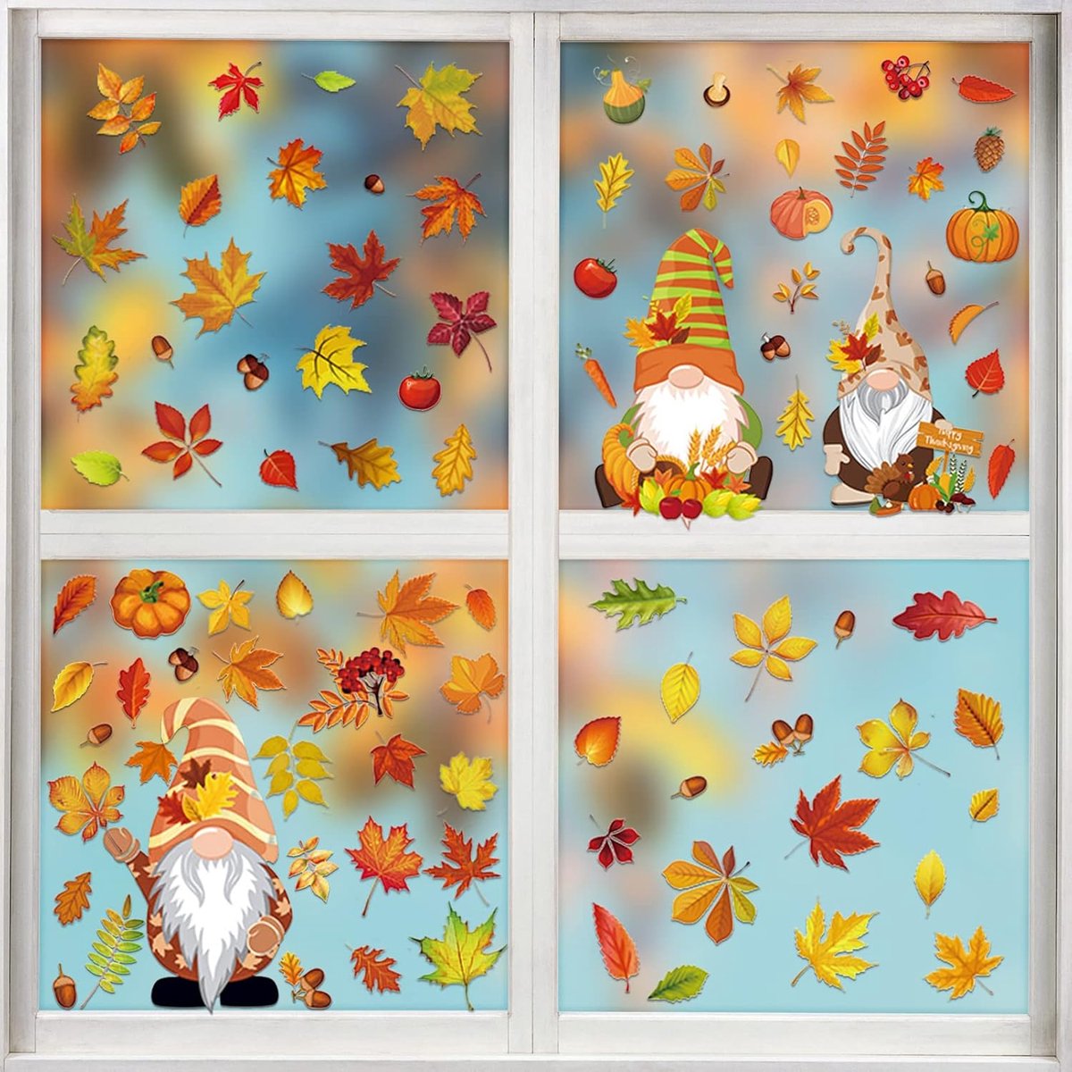Raamstickers, herfst, raamafbeeldingen, herfst, bladeren, raamstickers, Thanksgiving, raamdecoraties, raamafbeeldingen, herfst, zelfklevend, Thanksgiving decoratie, 6 stuks (B)