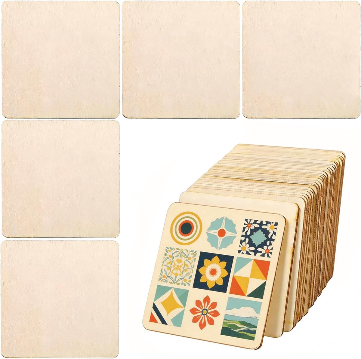 30 stuks houten platen, 10 cm, multiplexplaat, hout, 2,5 mm, vierkante lindehouten platen, lindehout, gesneden naar knutselhout, hout voor doe-het-zelf houtbewerking, brandschilderkunst en