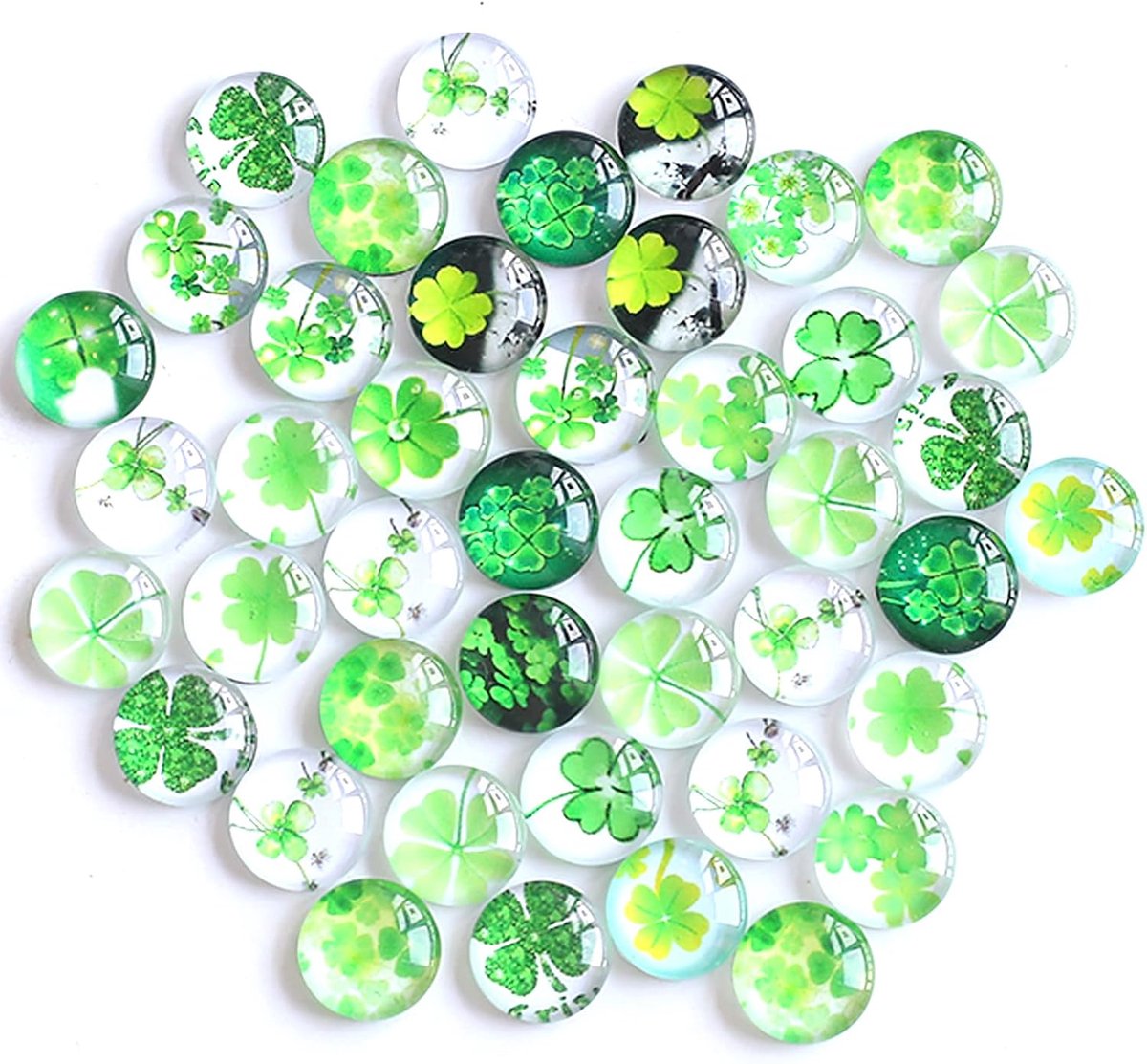 Cabochons Klaverblad geluksstenen, 50 stuks, 12 mm, glimlachstenen, glazen stenen, kleurrijke mix, geluksbrenger, geluksklaver, glassabochons, stickers strooidecoratie voor doe-het-zelf sieraden