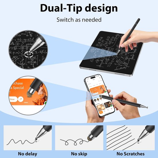 Stylus voor alle touchscreens, universele capacitieve pen voor Apple iPad/Pro/Mini/Air/iPhone/Samsung/Galaxy/Tab A7&S7/Fire HD Tablet (Zwart) — afbeelding 5