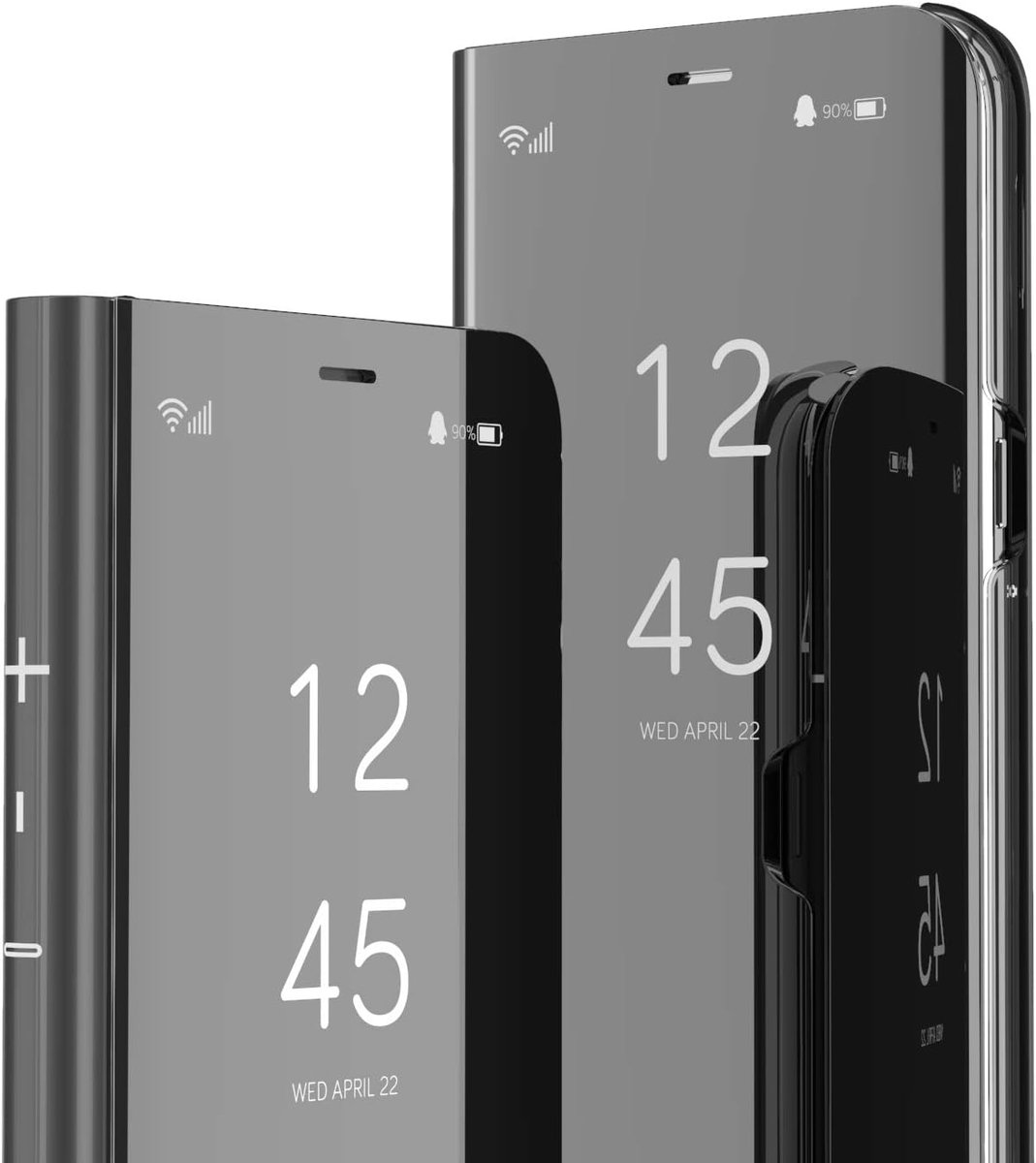 Telefoonhoesje voor Samsung Galaxy S25 FE, boekstijl, spiegel, telefoonhoes, make-up, Clear View, standaard, telefoonhoes, fliphoesje, etui, spiegelzwart QH