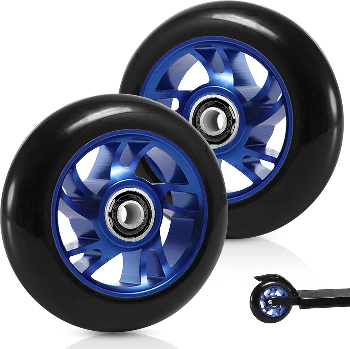 2 stuks 100 mm scooterreservewielen: freestyle scooter, met aluminium velgen en anti-blokkeerlagers, reservewielen