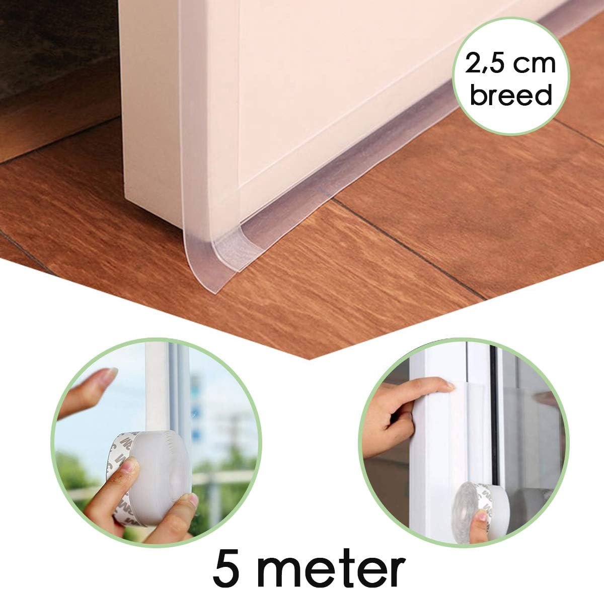 SnelShoppen - Zelfklevende tochtstrip voor deur en raam 5 meter x 2.5 cm - Bespaar energie & geld met tochtwerende strips - Isolatiemateriaal - Geschi