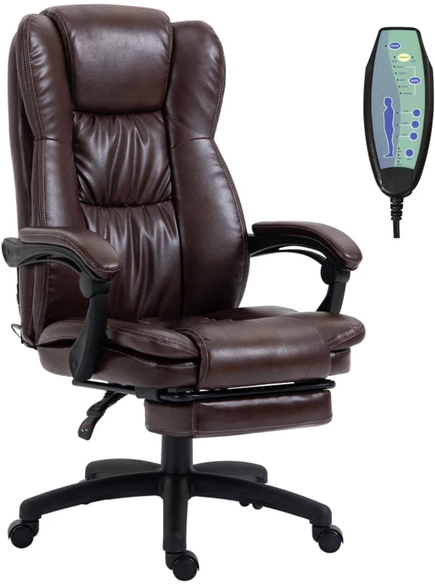Ergonomische Bureaustoel met Massagefunctie, Voetensteun & Hoofdsteun - Verstelbare Draaistoel - In Hoogte Verstelbaar - 360° Draaibaar - Max. kanteling 135° - Kantoorstoel - Gamestoel - Volwassenen Stoel - Directiestoel - Computerstoel - Bruin