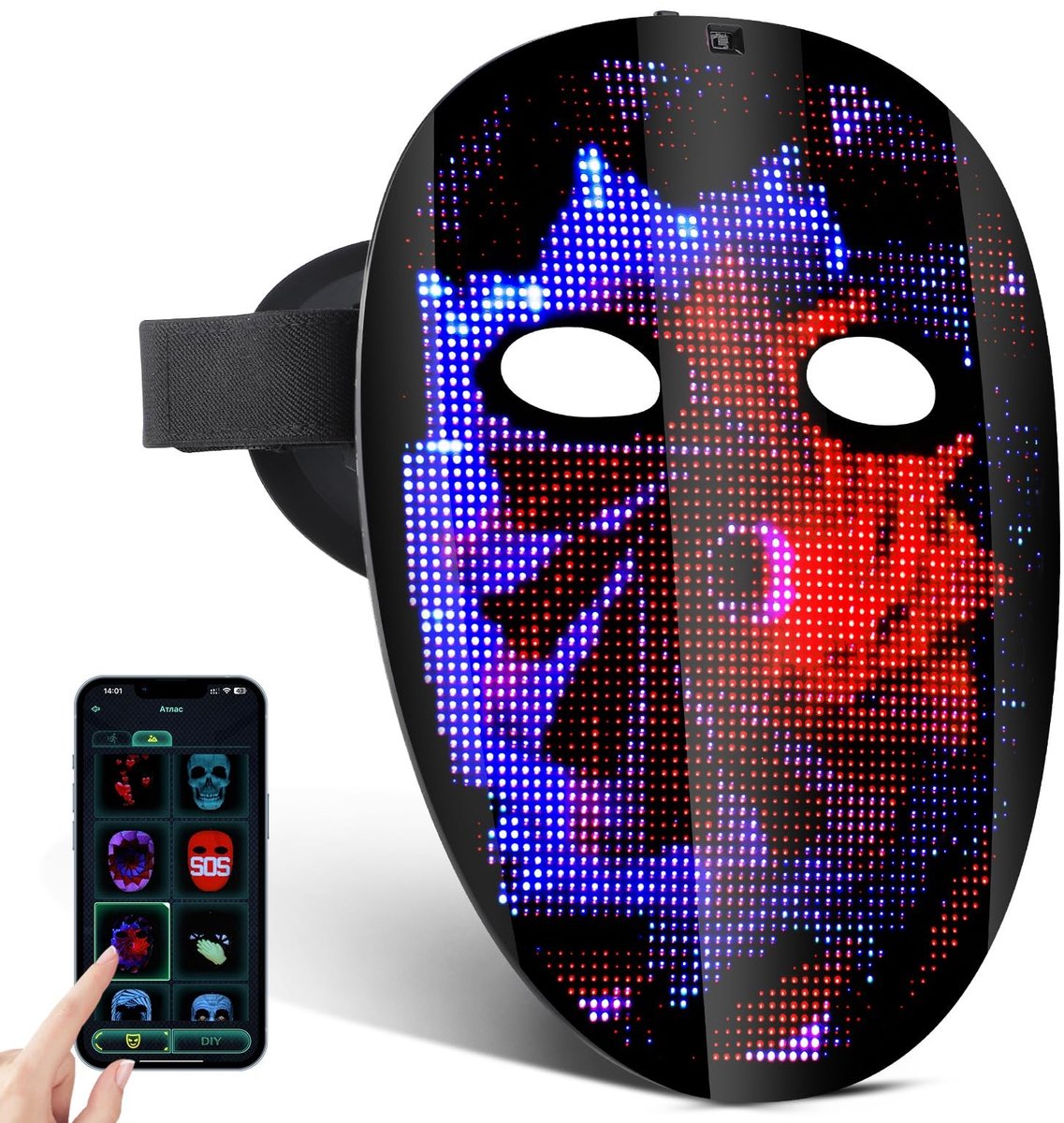 Omgoods - Oplaadbaar LED Gezichtsmasker met Gebaarherkenning voor Cosplay