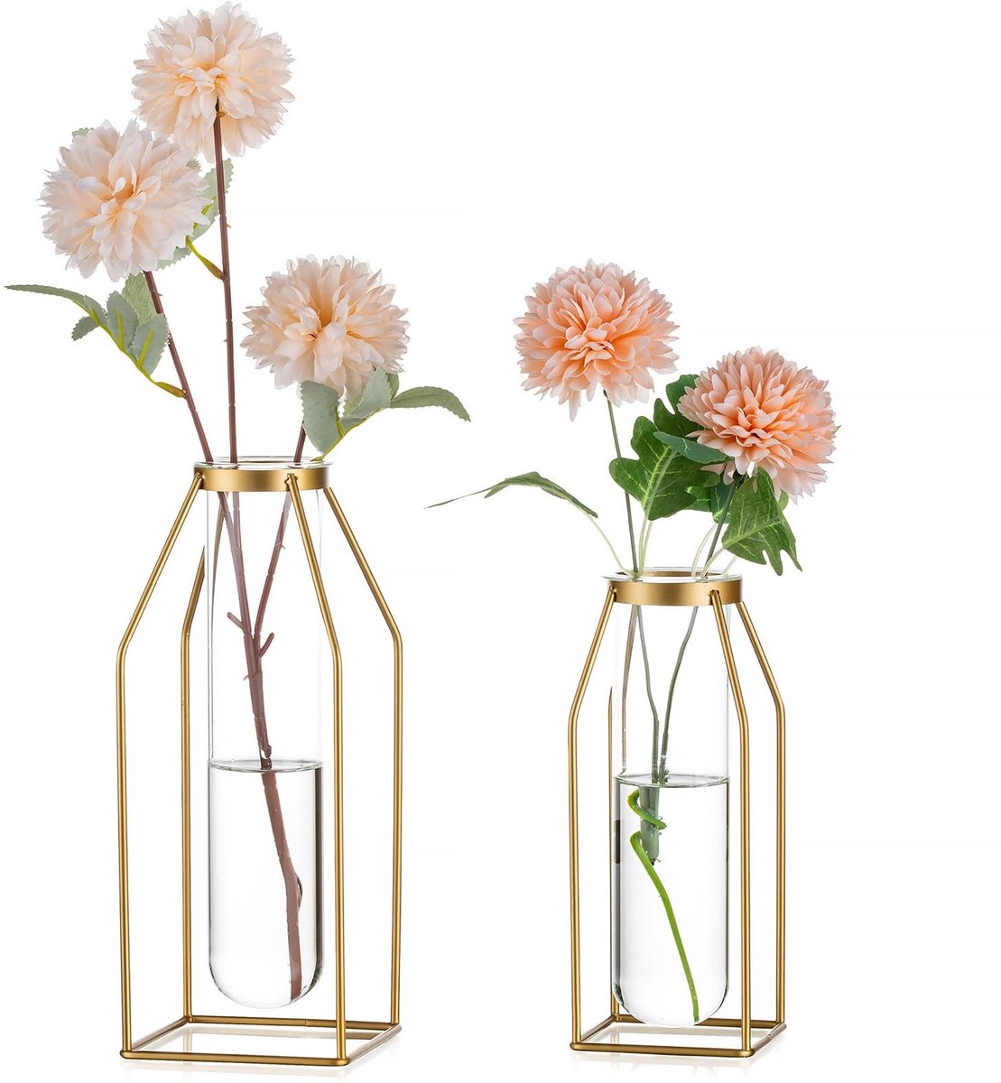 Omgoods- Bloemenvaas Geometrisch Ontwerp - Metalen Vaas - Glazen Reageerbuisjes - Vloervaas - Moderne Kunstvaas - Elegant en Stijlvol