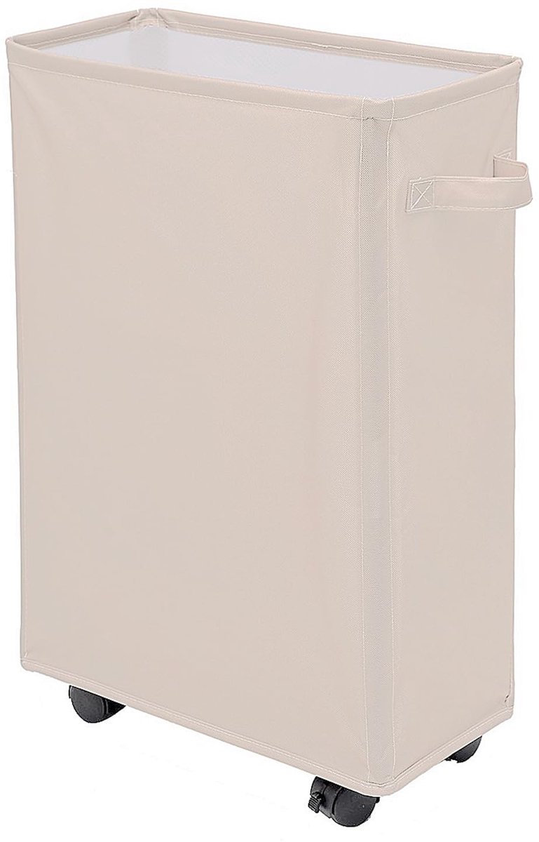Omgoods- Wasmand 40 Liter - Wasmand met Wieltjes - Opvouwbare Wasmand - Rechthoekige Wasmand - Binnennet met Trekkoord - Stabiele Constructie - Opbergmand