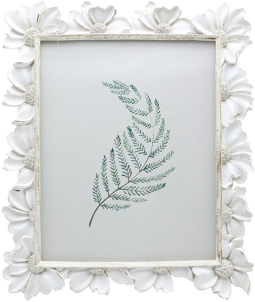 Omgoods - Vintage Fotolijst 8x10 - Antiek Witte Lijsten met Bloemenpatroon