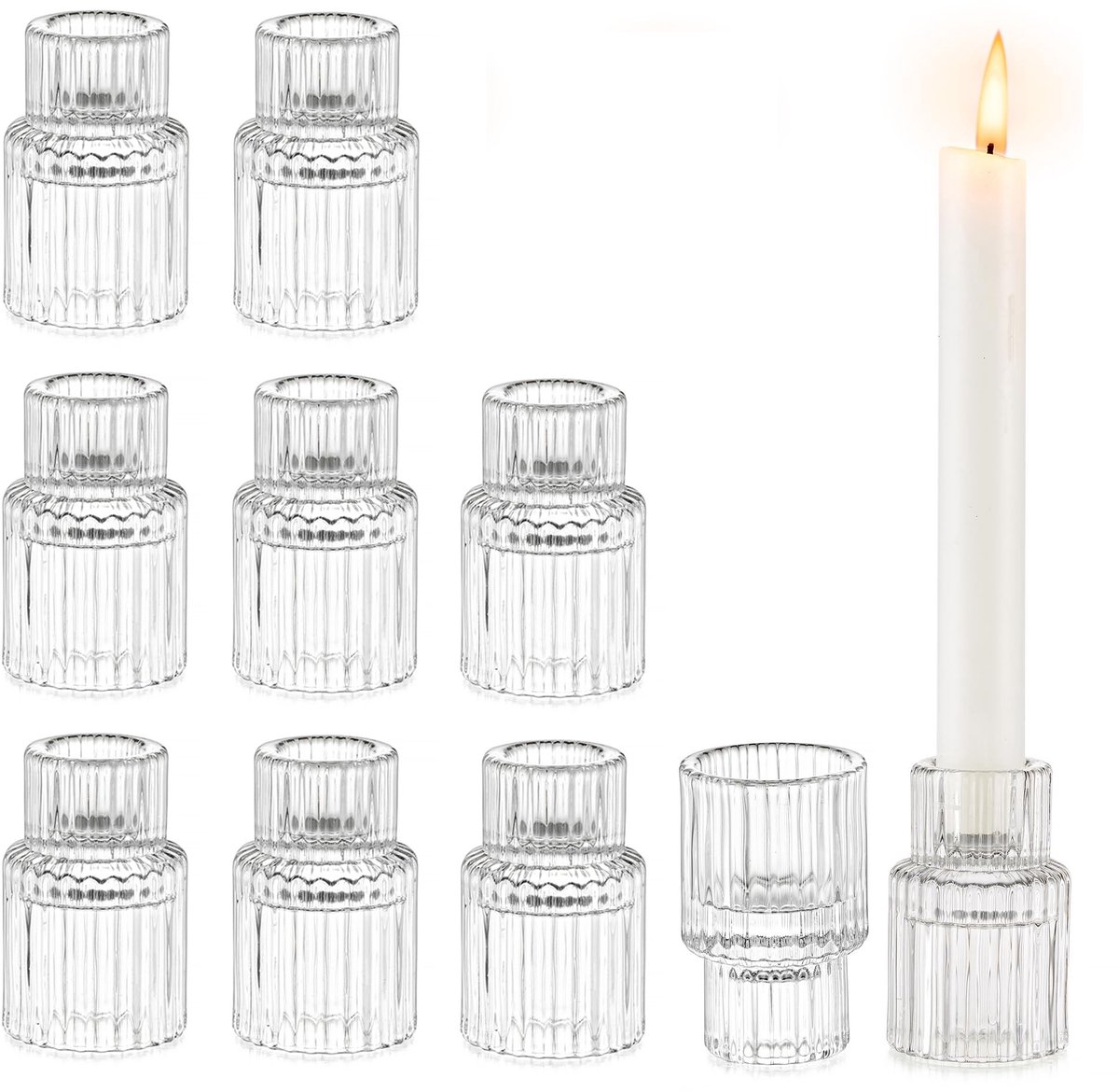 Omgoods - Set van 10 Glazen Kandelaarhouders met Ribbel Design