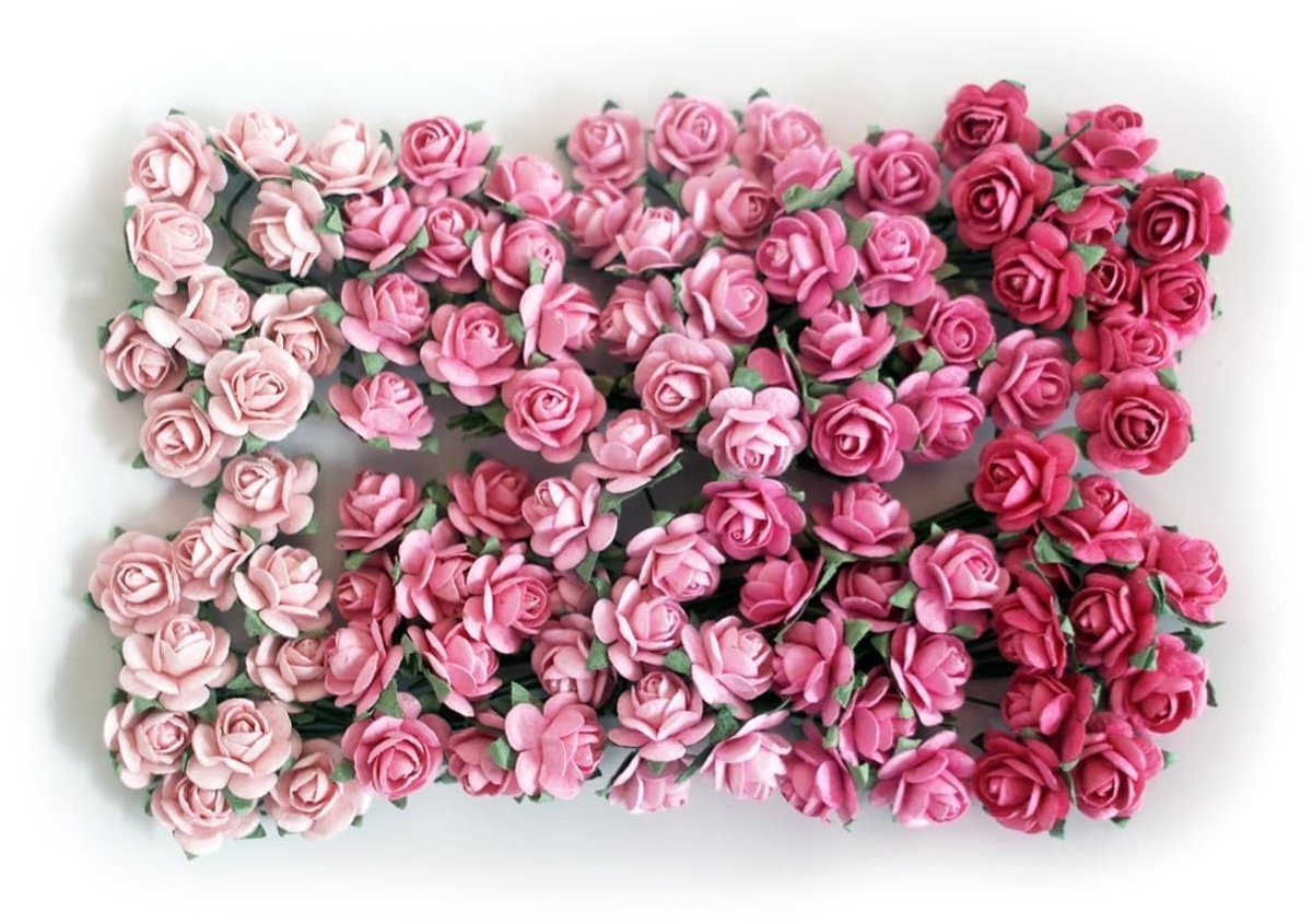 Omgoods- Kunstmatige Rozen Set van 100 - Papieren Bloemen Decoratie - Miniatuur Rozen - Handgemaakte Rozen - Scrapbooking - Echte Look