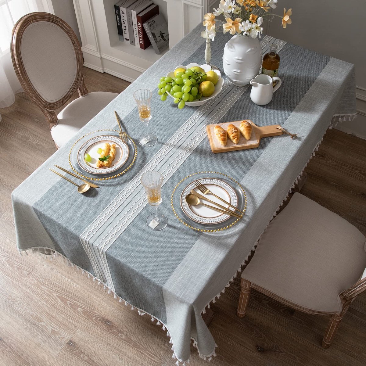 Omgoods - Rectangle Tafelkleed Ruitmotief Grijs Gestreept 140x260 cm