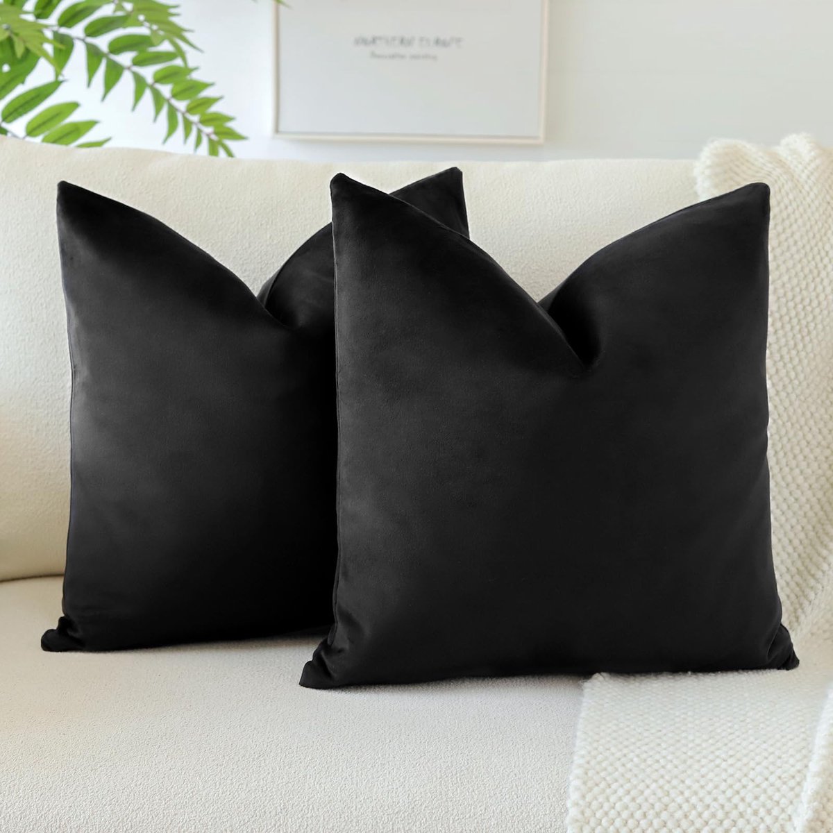 Omgoods - Set van 2 Velours Kussenhoezen 45 x 45 cm Zwart