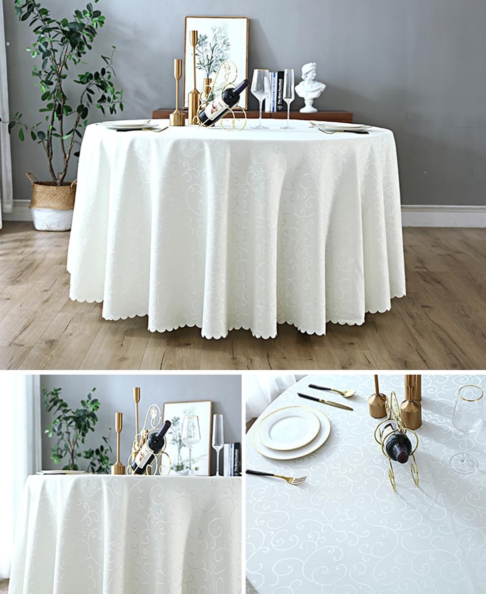 Omgoods - Ronde Jacquard Tafelkleed Beige 240 cm voor Thuis en Evenementen