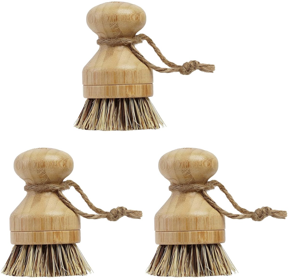 Omgoods - 3 Stuks Bamboe Palmborstel, Duurzaam en Effectief voor Keukenreiniging