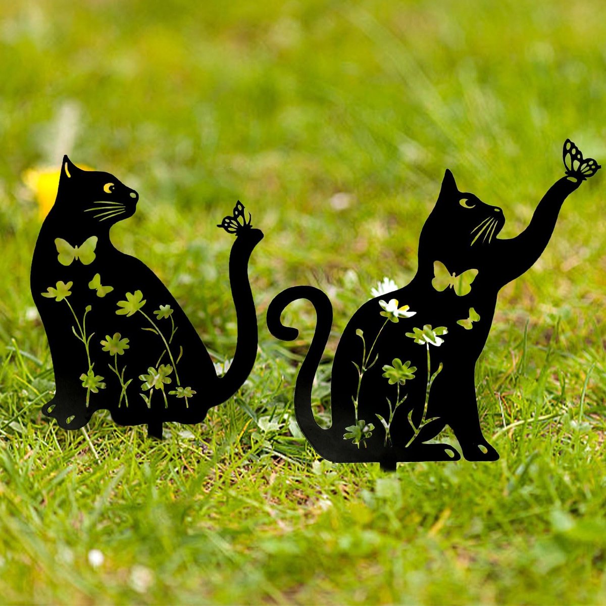 Omgoods - 2 Stuks Tuindecoratie Metalen Kat Figuren