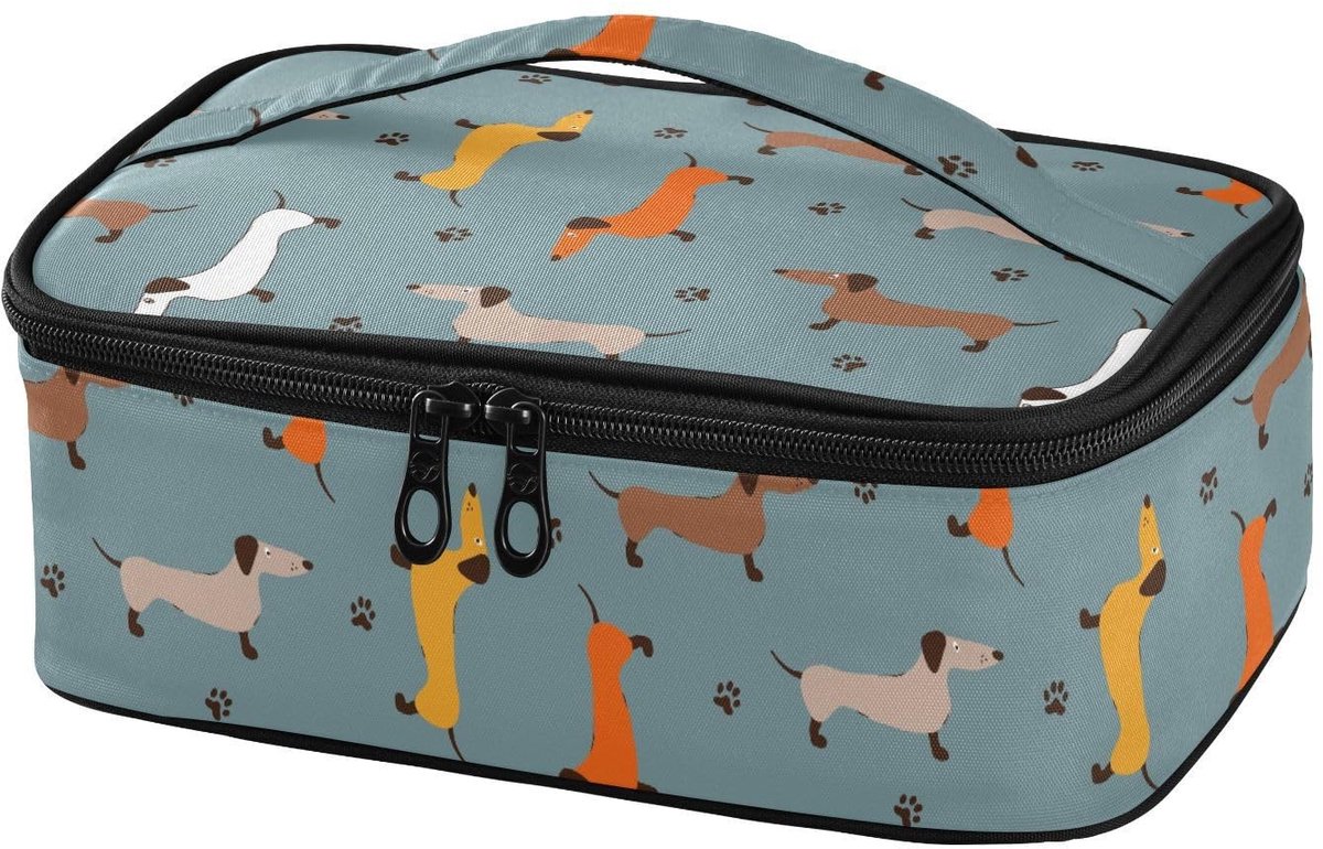 Omgoods - Mini Lunch Tas met Teckel Print - Geïsoleerd voor Werk en School