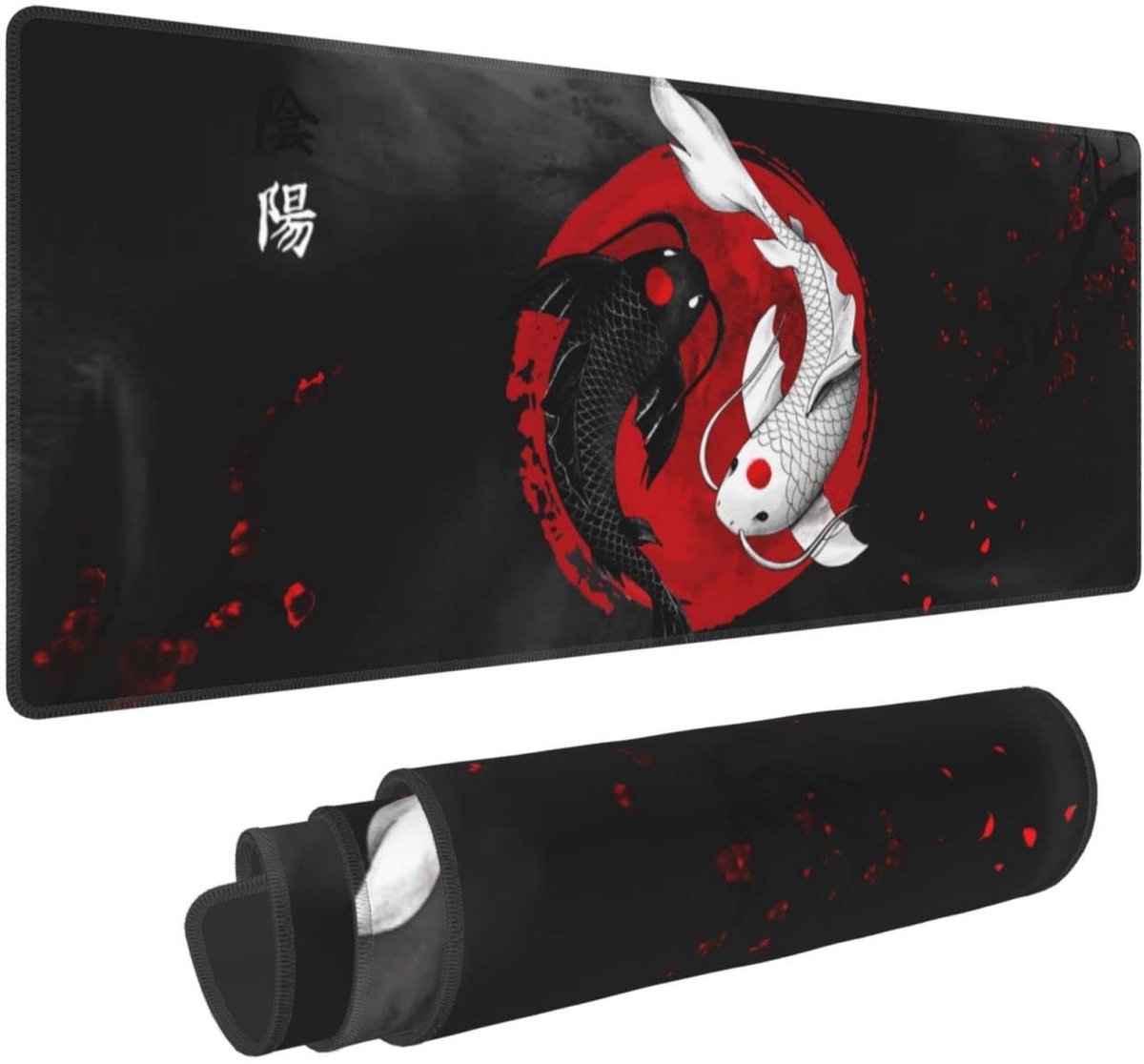 Omgoods - Japanese Yin Yang Koi Carp Muismat XL - 80 x 30 cm met Antislip Rubber Onderzijde
