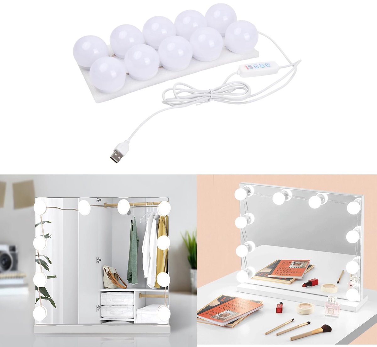 Omgoods - Dimbare LED Spiegelverlichting met 10 Lampen - Hollywood Style voor Make-up