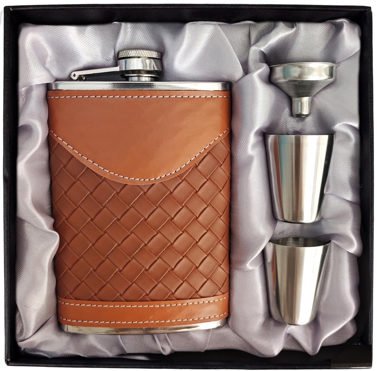 Omgoods - Leren Heupfles Set 8 oz met Trechter en Shotglazen