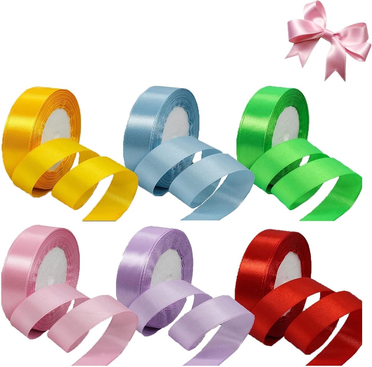 Omgoods - Set van 6 Kleurige Satijnen Ribbons voor Cadeaus