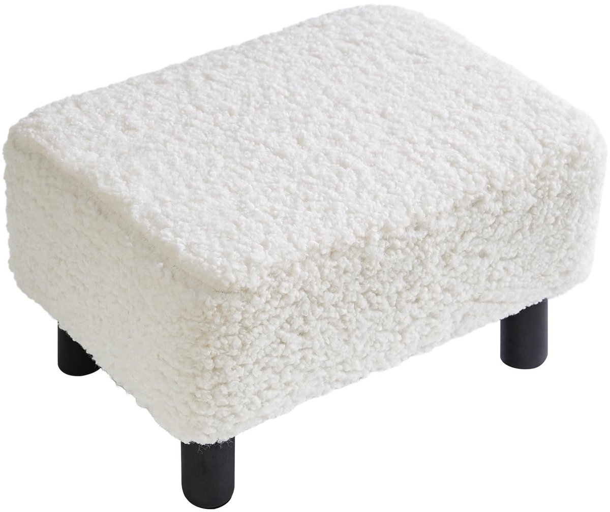 Omgoods - Voetenbankje - Rectangulaire Poef met Houten Poten en Teddy Fleece Bekleding