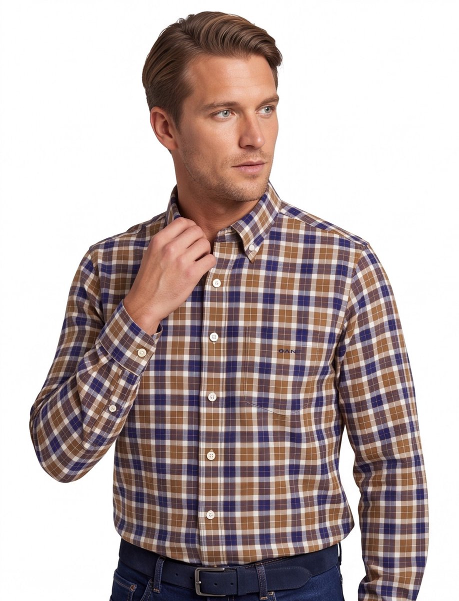 Gant overhemd camel bruin geruit button-down