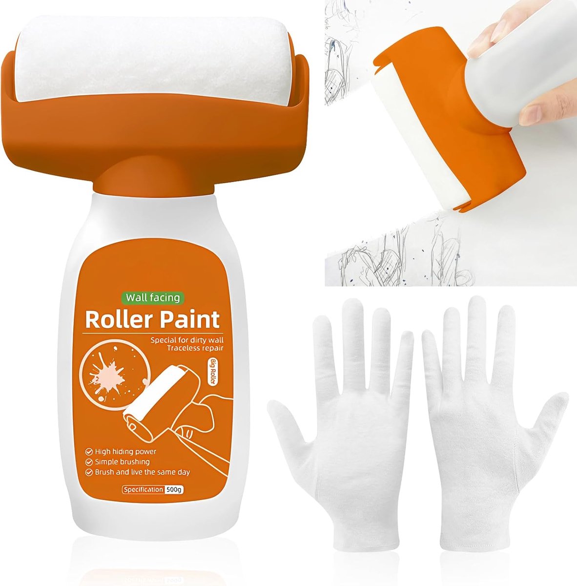SnelShoppen - Roller voor Muurherstel met Witte Verf, 2-in-1 Verfroller en Kwast voor Muurreparatie, Reparatiemiddel voor Scheuren, Graffiti, Krassen