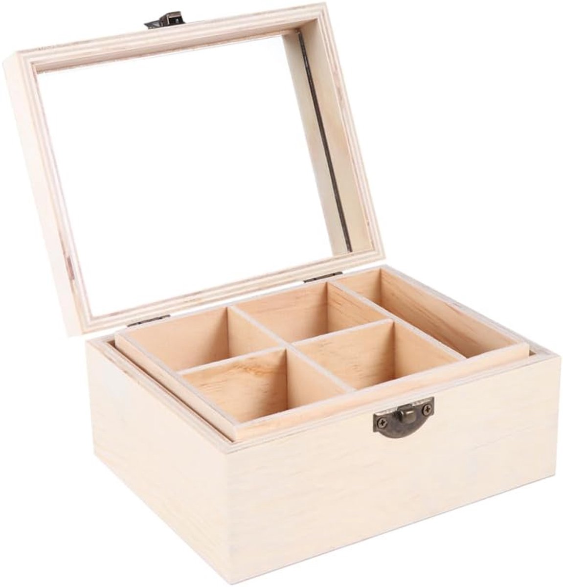 SnelShoppen - Houten Sieradenbox Handgemaakt met Dubbele Spiegel - Sieraden Organizer van Hout - Duurzame en Veilige Sieradenopbergdoos voor Thuisdeco