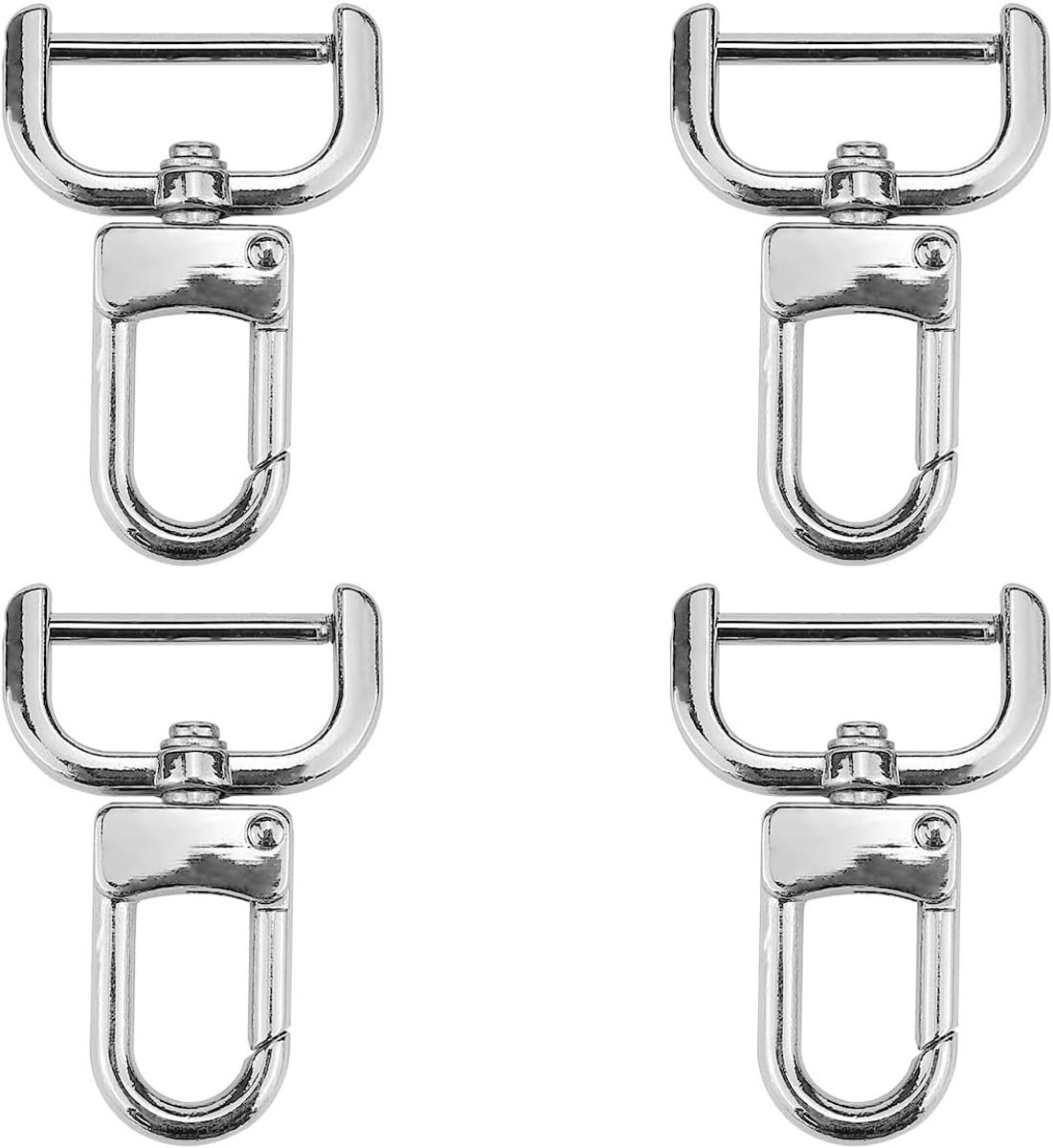 SnelShoppen - Karabijnhaak met Draaischarnier - Metalen Taskarabijnhaak - 4 Gespen in Zilver - Duurzaam voor Sleutelhanger, Handtassen, Sieraden, Doe-
