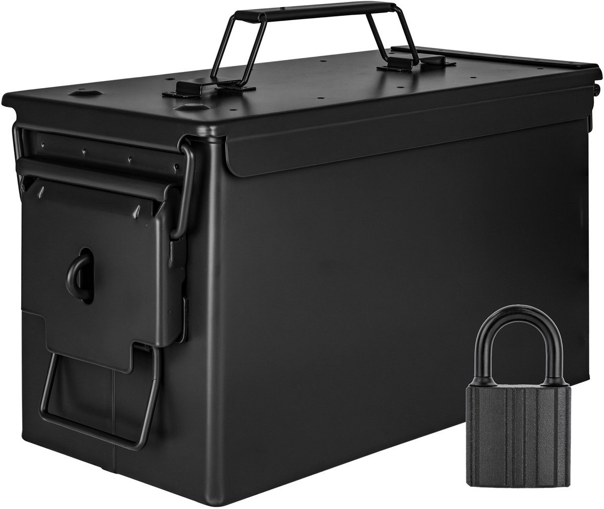 Trucky Selection: Munitiekist met slot – Metalen kist / Opbergdoos met deksel – Legerzwart metaal