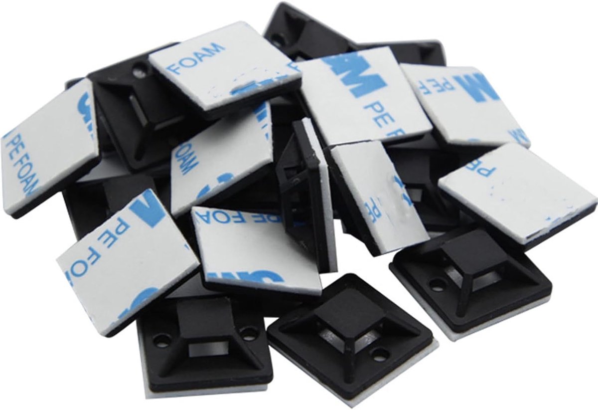 SnelShoppen - Pack van 300 Zelfklevende Basis voor Kabelbinders, Kabelclips, Hoge Kwaliteit, 20 x 20 mm, Duurzaam en Vlamvertragend, Ideaal voor Thuis