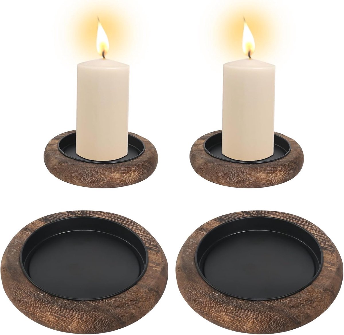 Decoratieve kandelaars - houten kaarsenhouders - 2 stuks - 10 cm diameter