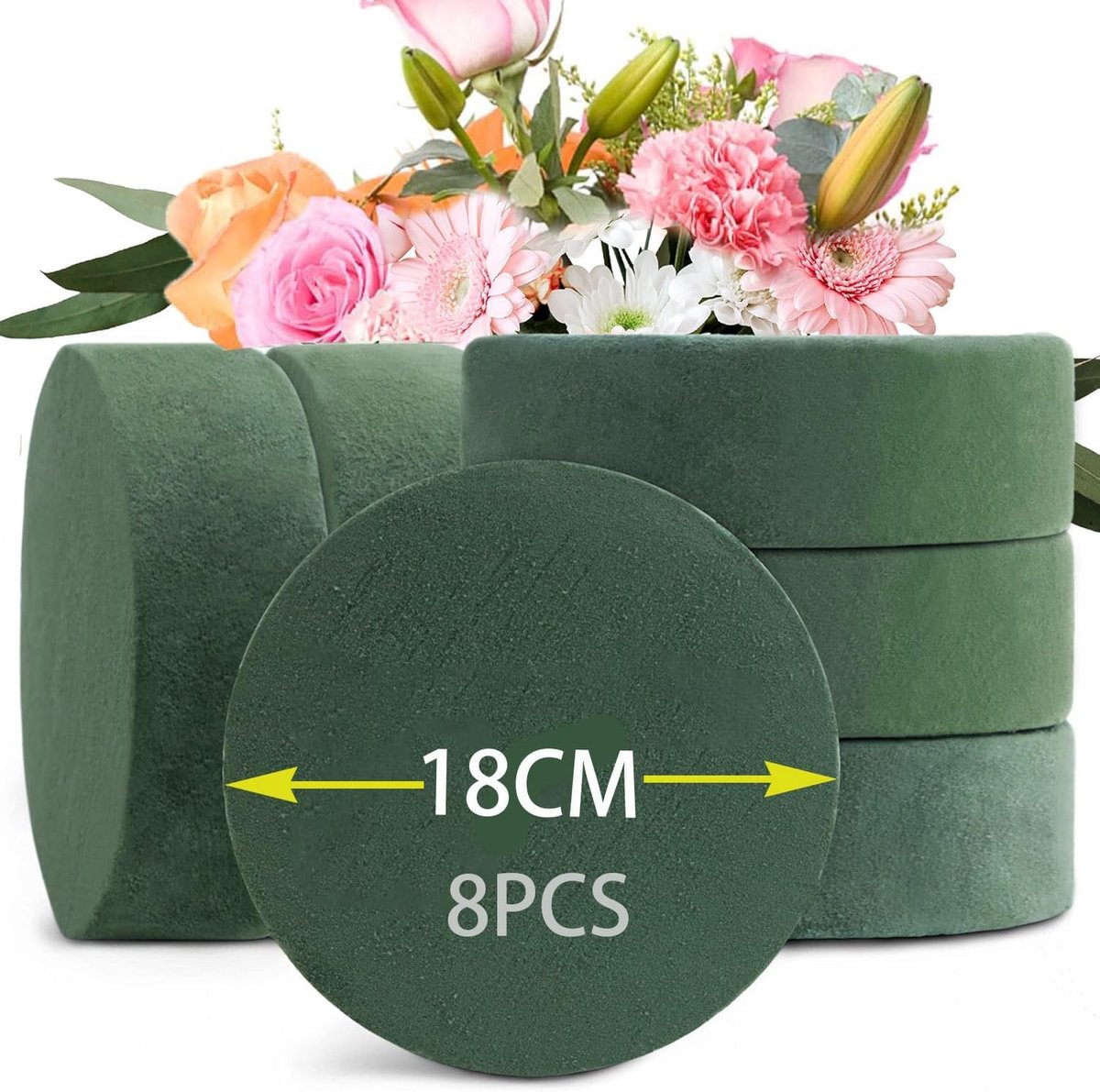 Ronde Groene Bloemschuim Sticks 18 x 4 cm voor Verse Bloemen en Creatieve Decoraties - Set van 8 Stuks