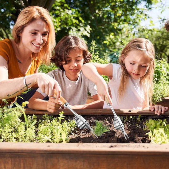 Handmatige onkruidsteker - Onkruidwieder tuin - Onkruid verwijderen - Ergonomisch houten handvat - 33 cm - Zilver — afbeelding 3