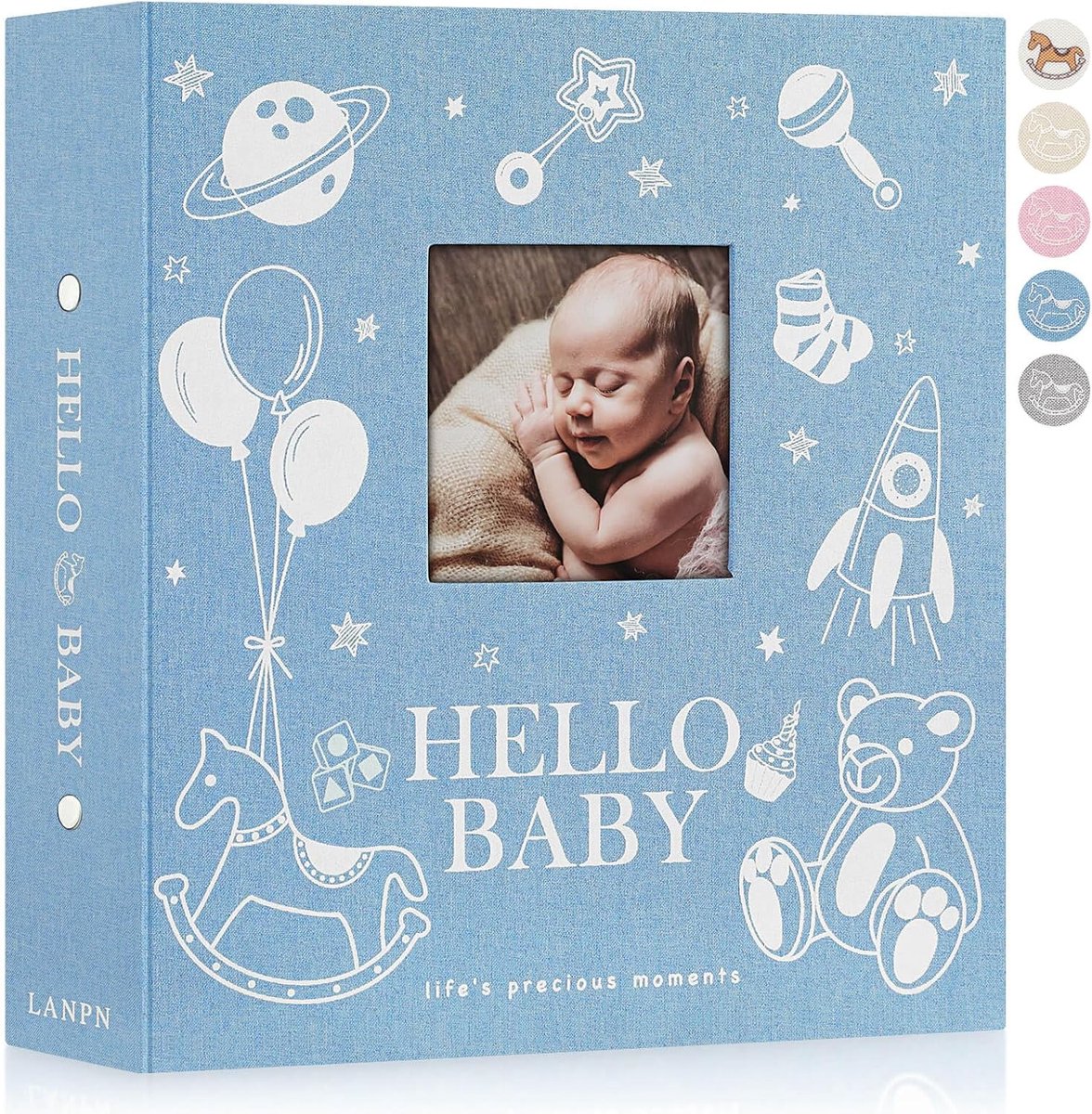SnelShoppen - Extra Groot Baby Fotoalbum 10x15 met 600 Pockets, Luxe Linnen Kaft voor Nieuwe Born, Bebe Album voor 600 Foto's in Horizontaal en Vertic