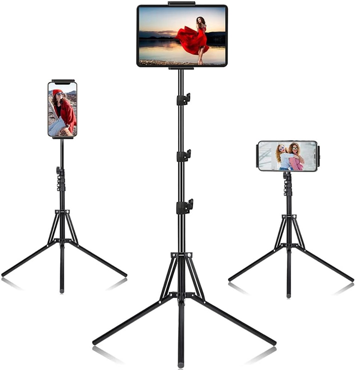 Tablet Stand - Telefoonhouder - Handen Vrij - In Hoogte Verstelbaar - Tot 165 cm - Zwart