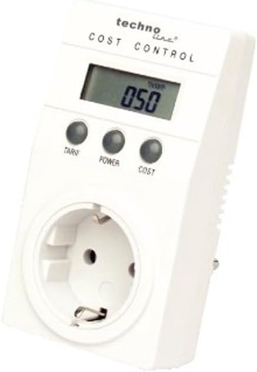 Stroomkostenmeter - Energieverbruik - Kosten Besparen - LCD Weergave - 6.5 x 7.1 x 11.9 cm - Wit