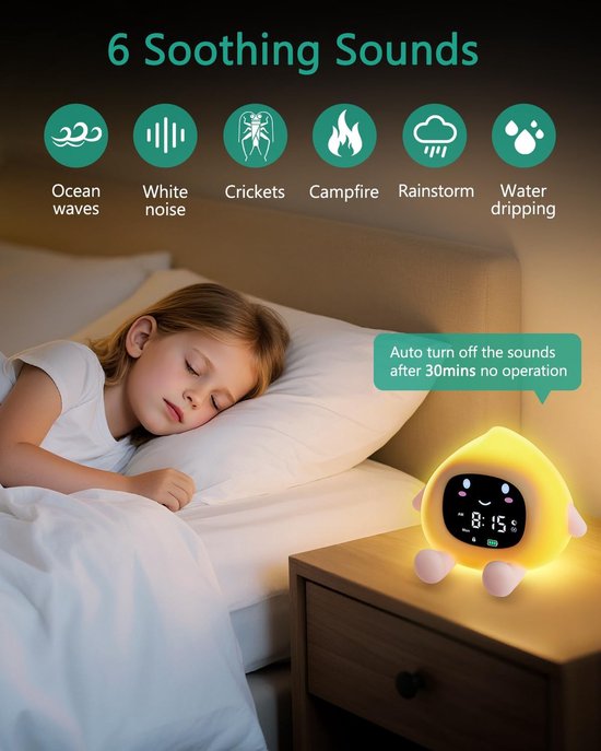 Kinderwekker - Slaaptrainer Nachtlampje - Kind Slapen Leren - 9 Kleuren Nachtlamp - 11.3 x 11.7 cm - Wit — afbeelding 3
